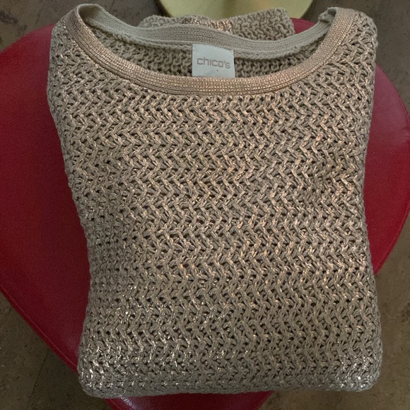 Chico’s loose knit crew neckline sweater! Copper metallic reflections, Size Med - Picture 14 of 15